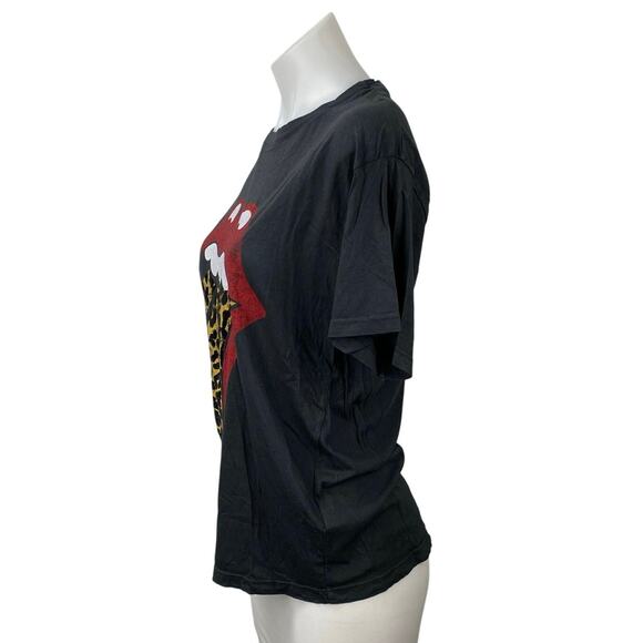Free People Daydreamer Rolling Stones Black Leopard Tongue Tee T-shirtTop Sz XS - Picture 2 of 5